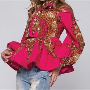 Beautiful Dashiki Top!! SIZE SMALL ONLY  (Fuschia)